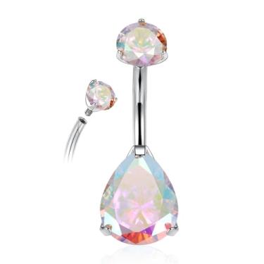 Imagem de PEAKLINK Piercing de umbigo de titânio G23 14G com zircônia cúbica/opala 10 mm rosca internamente para umbigo, Metal, outro