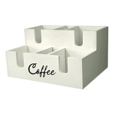 Imagem de Baoblaze Organizador de estação de café de com 6 compartimentos, estilo fazenda, para condimentos e xícaras, ideal para casa, escritório e cafeteria, Branco