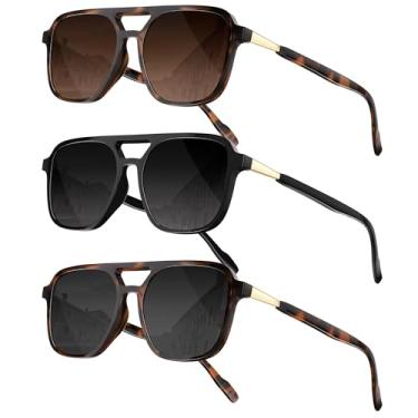 Imagem de konqkin Óculos De Sol Aviador Retrô Para Mulheres E Homens: Retangulares Polarizados, Vintage, Da Moda, Anos 70, Masculinos Femininos, Com Proteção Uv400 (Marrom + Cinza Mancha Tigre, 54 Mm)