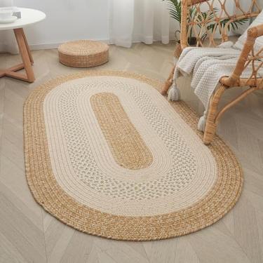 Imagem de RCTJHOME Tapete trançado oval de 9,5 x 1,8 m, tapete de fazenda para todas as estações para sala de estar, sala de jantar e cozinha, tapete de porta com almofadas antiderrapantes para áreas de alto