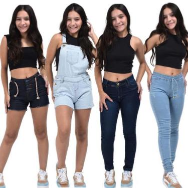 Imagem de Combo 4 peças Calça cargo + jardineira short + slim + jogger menina in