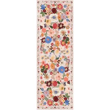 Imagem de Tapetes de corredor de entrada de 5 x 10 cm, tapetes antiderrapantes laváveis com suporte de borracha, tapete floral macio para cozinha, lavanderia, quarto, banheiro (5 x 10, jardim bege)