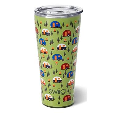 Imagem de Swig Life Copo XL de 946 ml, copo de caf isolado com tampa, compat vel com suporte de copo, seguro para lava-lou as, a o inoxid vel, canecas de viagem extra grandes isoladas para bebidas quentes e frias (Happy Camper)