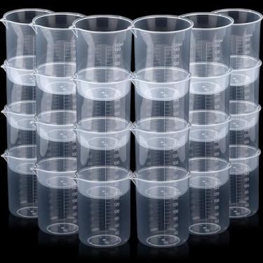 Imagem de Tatuo 100 peças de copos de mistura de plástico descartáveis copos medidores em forma de V, copo transparente a granel epóxi com graduado para resina, laboratório, líquido, arte de tinta acrílica