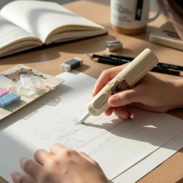 Imagem de Borracha Elétrica Capivara Para Desenho + 12 Refil Borrachas Portátil Escrita e Correções (amarelo)