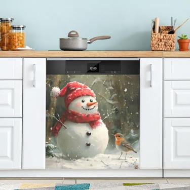 Imagem de xigua Linda capa magnética de boneco de neve de Natal, adesivos magnéticos decorativos antiarranhões para painel de geladeira e lava-louças, decoração personalizada de cozinha doméstica 58 x 66 cm