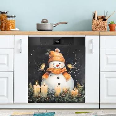 Imagem de xigua Capa magnética preta de boneco de neve de Natal, adesivos magnéticos decorativos antiarranhões para painel de geladeira e lava-louças, decoração personalizada de cozinha doméstica 58 x 66 cm