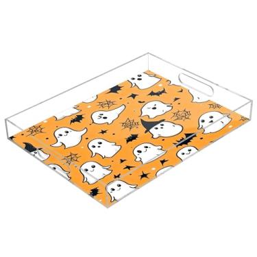 Imagem de xigua Bandeja de servir de acrílico fantasma de Halloween com alças à prova de derramamento, bandejas decorativas de festa de Halloween, bandeja organizadora de bancada para banheiro, cozinha, 30,5 x