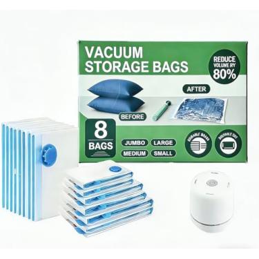 Imagem de LICOZYVE Sacos de armazenamento a vácuo para viagens e casa, bolsas economizadoras de espaço para roupas (com bomba manual, grande, pacote com 80 x 100)
