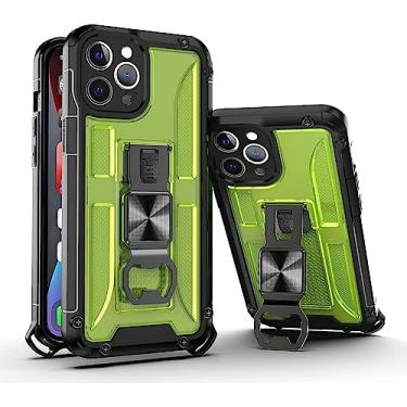 Imagem de MURVE Capa para iPhone 14/14 Pro/14 Pro Max/14 Plus, Capa com mosquetão e protetor de tela, suporte e saca-rolhas Capa protetora robusta de grau militar resistente (Cor: Amarelo, Tamanho: 14 Pro 6,1