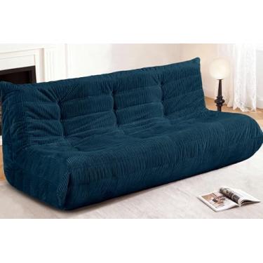 Imagem de Cansunna Cadeira de pufe gigante, poltrona gigante para adultos, confortável e grande, sofá preguiçoso, espreguiçadeira de veludo cotelê com espuma de memória, sofá de chão para sala de estar (azul