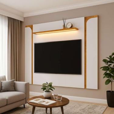 Imagem de Painel Maresias p/TVs de até 75" com LED e Prateleira Superior Off White e Nature
