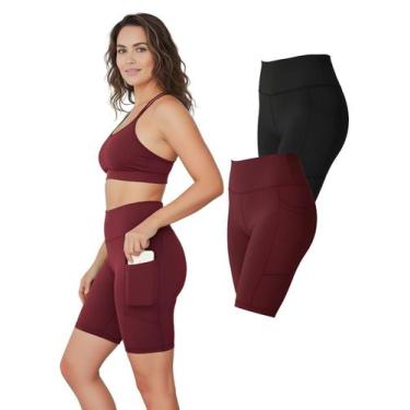 Imagem de Kit 2 Bermudas Fitness Feminina Bolsos Laterais Para Celular Cor:Vinho