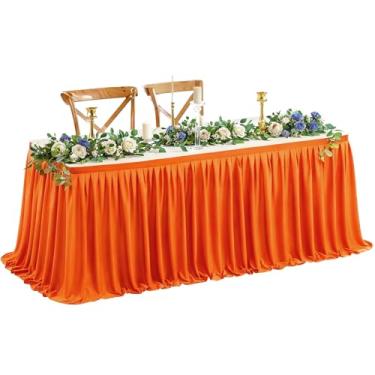 Imagem de Wish Care Saia de mesa laranja de 4,3 m para mesas retangulares – Saia de mesa plissada de poliéster resistente a vincos para festas, casamentos, escritório