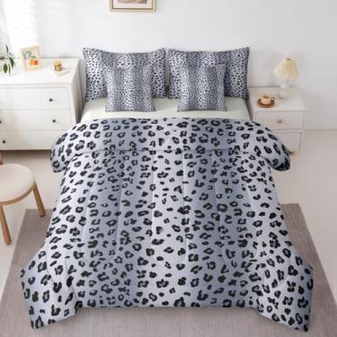 Imagem de Erosebridal Jogo de cama solteiro com estampa de leopardo, estampa de guepardo cinza em uma bolsa, conjunto de cama com textura de pele de animal inclui edredom, conjunto de lençol, fronhas e fronhas