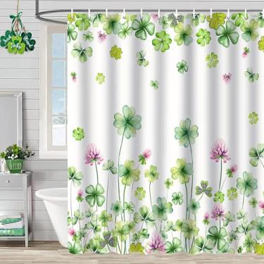 Imagem de Wscdovf Cortina de chuveiro do Dia de São Patrício, cortinas de chuveiro irlandesas com trevo verde sorte, à prova d'água, decoração de banheiro, conjuntos de cortinas de chuveiro irlandesas com