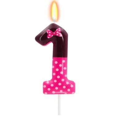 Imagem de Velas de aniversário de mouse rosa, velas pretas e vermelhas para bolo número 1, topo de bolo para velas temáticas de jogos, decoração de aniversário, suprimentos para celebrações de aniversário (rosa