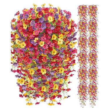 Imagem de Serwalin 12 peças de flores artificiais de outono para decoração ao ar livre, flores artificiais de seda realista para pendurar no outono, pátio, jardim, varanda, janela, exterior (cor primavera, 12