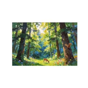 Imagem de Impressão em tela de paisagem de arte de parede - Animais de árvore da floresta de primavera - Imagens de pintura de decoração para sala de estar quarto 80 x 120 cm 31 x 47 pol sem moldura