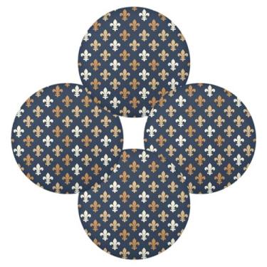 Imagem de Wassud Jogo americano conjunto de 4 tapetes de mesa redondos mardi Gras marrons para cozinha e jantar tapetes laváveis resistentes ao calor decoração de mesa 39 cm