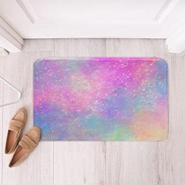 Imagem de Tapetes de banho galáxia para meninas para banheiro crianças rosa roxo glitter tapetes de banheiro femininos decoração sonhadora tapetes Btah para banheira microfibra arco-íris espaço sideral céu acessórios de banheiro 16 "x24"