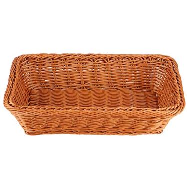 Imagem de Cesta de armazenamento retangular para alimentos pães e frutas mesa doméstica escritório restaurante com rattan imitado artesanato exquisito aparência