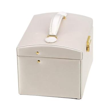 Imagem de Organizador de joias três camadas caixa exibição PU armário com suportes metal delicadas veias Claimond alça requintada para coleção e armazenamento ó