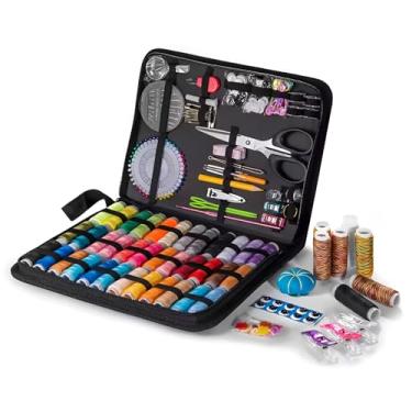 Imagem de Kit de Costura Completo com 135 Peças Estojo Preto Premium Portátil com Alça, Linhas de Costura Coloridas, Agulhas, Tesoura,Costura Acessórios, Fita Métrica, Botões e Acessórios para Reparo