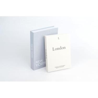 Imagem de AMINALUX Conjunto de 2 caixas de armazenamento de livros falsos (bege/cinza) – Livros decorativos falsos com armazenamento oculto para decoração de mesa de café, estante ou manto – caixas decorativas