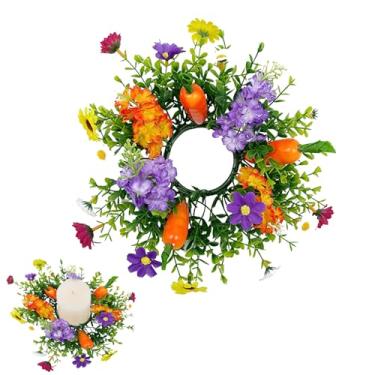 Imagem de Anel de vela de Páscoa, guirlanda artificial de cenoura, suporte de vela para primavera, Páscoa, férias, casa, festa, mesa, centro de mesa