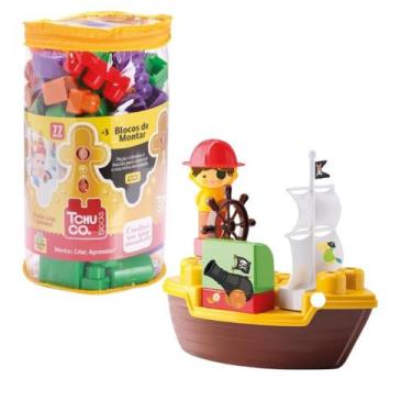 Imagem de Kit 126pcs Blocos Saco Tchuco e Navio Pirata Didático - Samba Toys