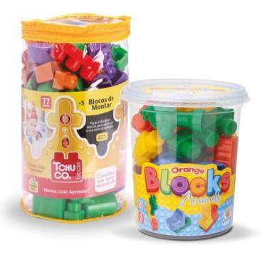 Imagem de Kit 90pcs Blocos de Montar Didático Infantil - Samba Toys / Orange Toy