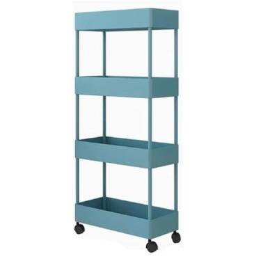 Imagem de Rack organizador de chuveiro à prova d'água com rodas, carrinho de armazenamento de aço carbono de 3-5 camadas, prateleira de cozinha de espaço estreito para lanches, artesanato e maquiagem, azul, 40