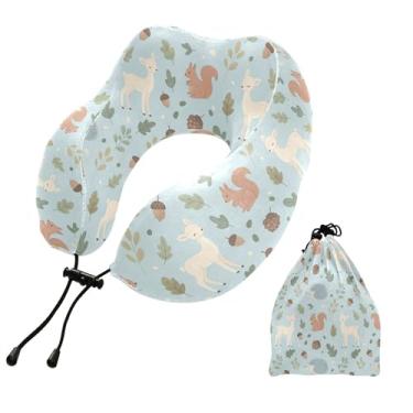 Imagem de Burbuja Almofada de pescoço de animais da floresta para viagem, almofada de viagem de espuma viscoelástica para suporte de cabeça de carro de avião dormindo, lavável na máquina e portátil