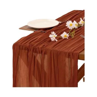 Imagem de Caminho De Mesa Boho Semi-Transparente Em Tecido Gaze Rústico Para Cas