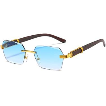 Imagem de AIEYEZO Óculos de sol retrô sem aro retangular, unissex, vintage, sem moldura, modernos, quadrados, matizados, Dégradé dourado/azul, MM
