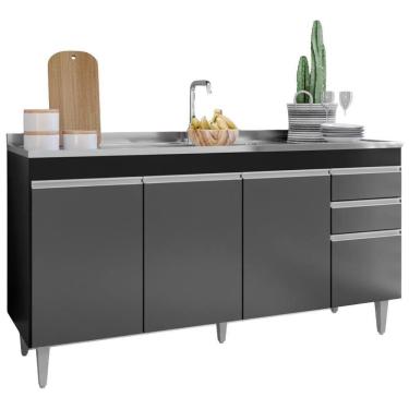 Imagem de Balcao Para Pia 4 Portas 2 Gavetas Bp 160 Cm Lorena Preto Grafite