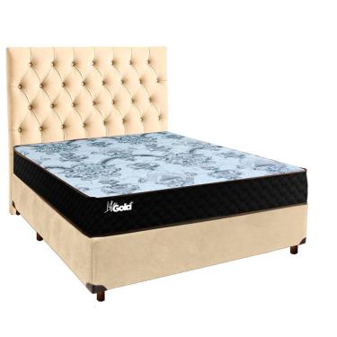 Imagem de Conjunto Cama Box Perola Casal + Colchão Molas Ensacadas Life Gold Paropas + Cabeceira