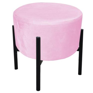 Imagem de Puff Iron Suede Base Preto Palito Rosa Bebê