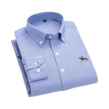 Imagem de Camisa Social Masculina De Algodão Oxford De Manga Longa Para Primaver