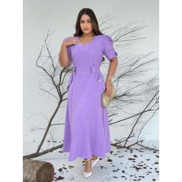 Imagem de Vestido Midi Elegante de Linho Sensorialle Festa Casamento Formatura, 