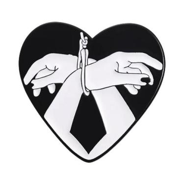 Imagem de Broche De Coração Branco E Preto Esmaltado, Design Retrô Punk, Em Liga