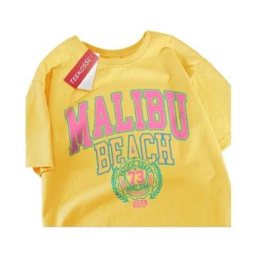 Imagem de Camiseta Unissex Oversize De Algodão Com Gola Redonda, Estampa Simples