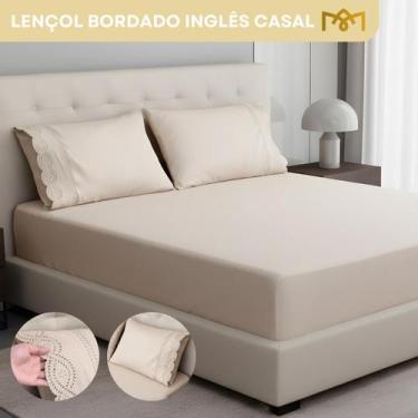 Imagem de Jogo De Lençol 3 Peças Bordado Inglês Premium Casal Percal 400 Fios To