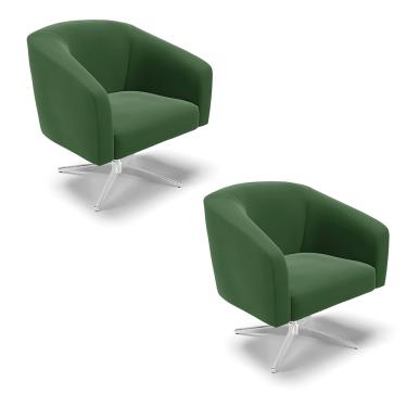 Imagem de Poltrona Decorativa Giratória Cromada Kit 2 Stella Suede Verde D03 - D'Rossi