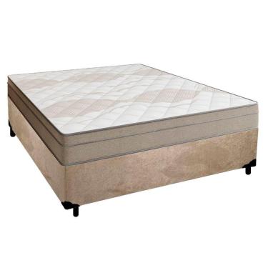 Imagem de Cama Box Casal Suede + Colchão De Molas Ensacadas Portobel Ipanema - 138x188x65cm Bege