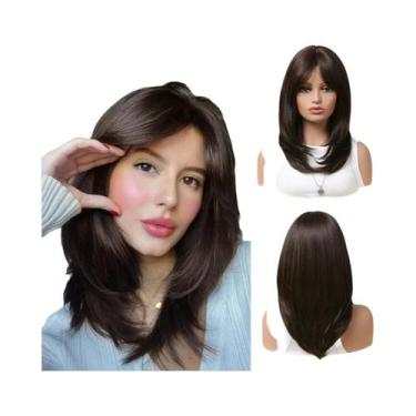 Imagem de Peruca Sintética Longa Lisa Com Mechas Loiro Platina E Franja Para Mul