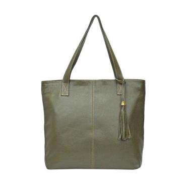 Imagem de Bolsa Feminina Verde Shopbag Grande Tiracolo Ombro em Couro Metais Dou