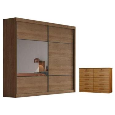 Imagem de Guarda Roupa Casal Belmonte Com Espelho E Gaveteiro Milão Com Chave Cu
