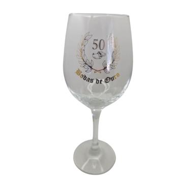 Imagem de Taça Bodas de Ouro 50 anos Casal Cristal Personalizada Vinho